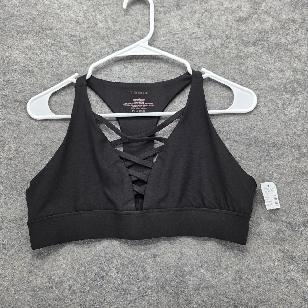 Maurices Sports Bra Womens L Black Racerback Tagless Unpadded Medium Support